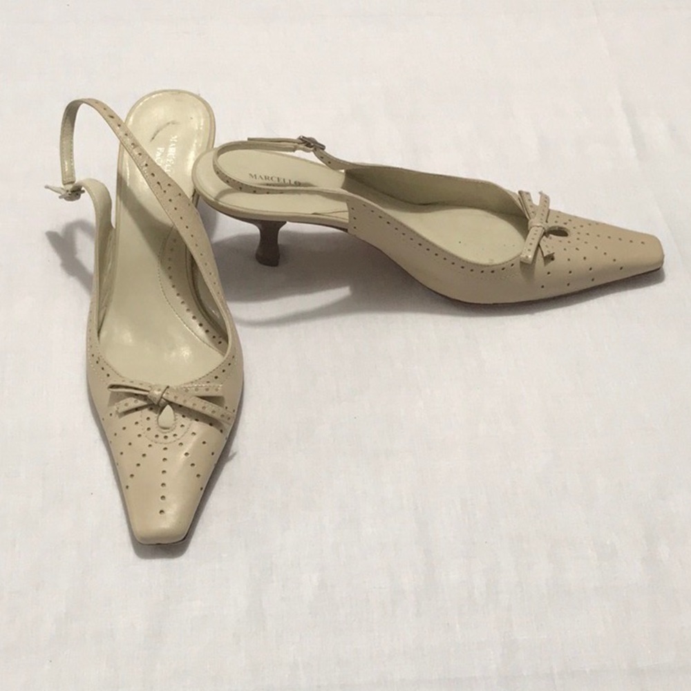MARCELLO PACI CREAM LEATHER SLINGBACKS, Size 8